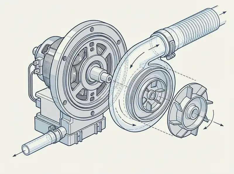 Exploded view of dishwasher drain pump components